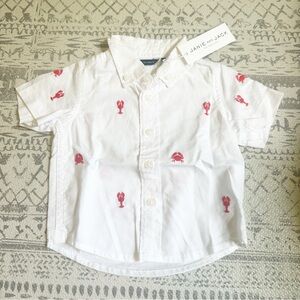 Janie and Jack Short Sleeve Button Down Shirt with Lobster Crab White 3-6M NWT
